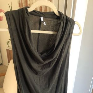 Dark Olive Sleeveless Top with gathered scoop neckline